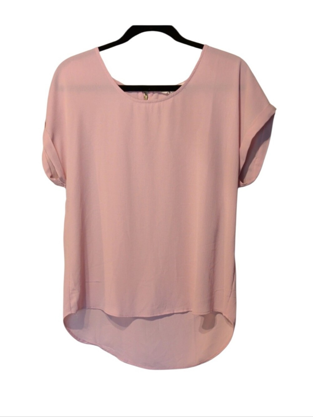 Pink Rose Soft Pastel Pink High-Low Blouse - Short Sleeve